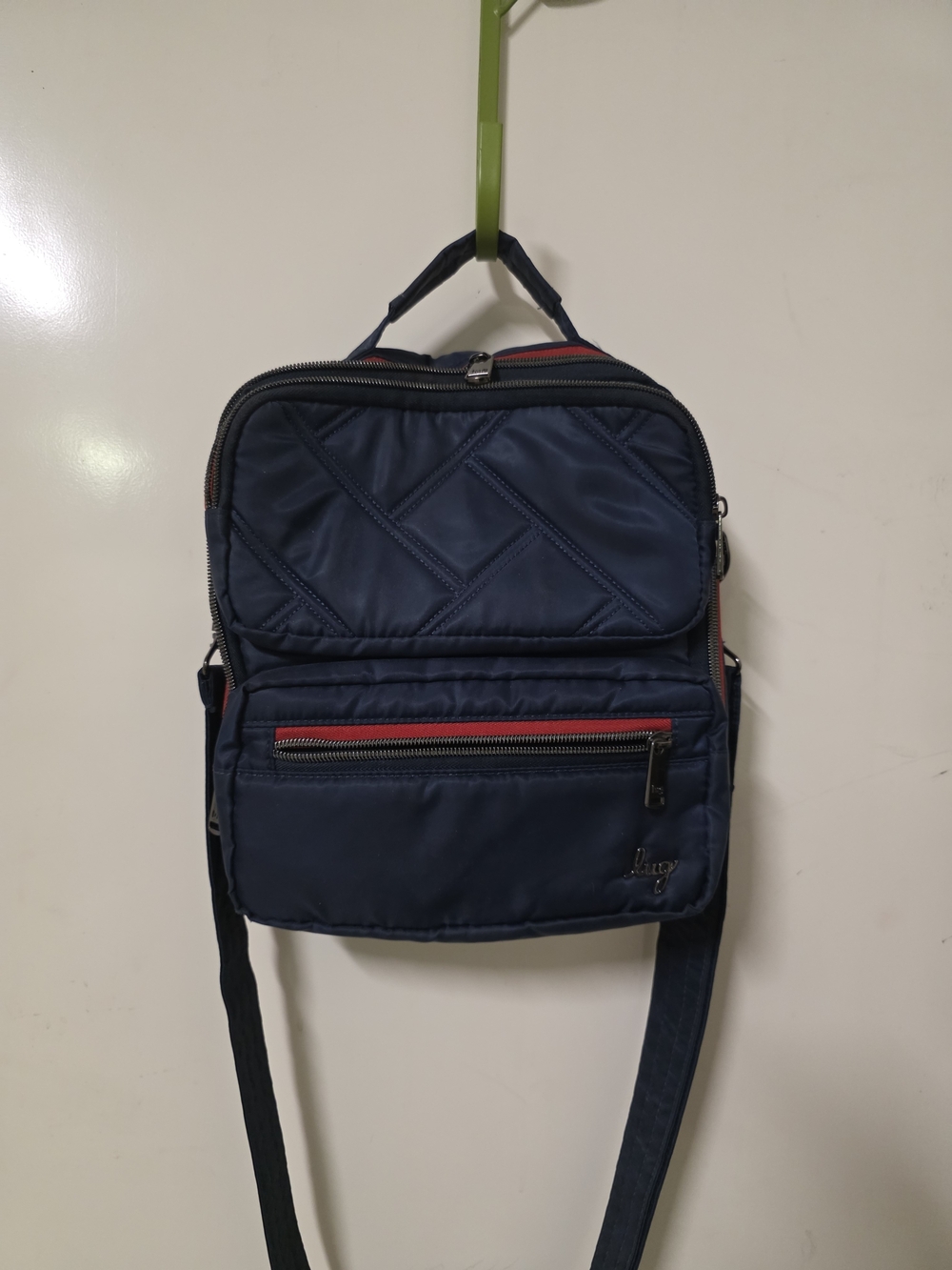 Quilted Navy Crossbody Messenger Bag with Front Zip Pocket